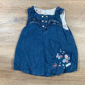 European Baby Club Girls Reversible Dress EU 68 Butterflies Flowers Blue White